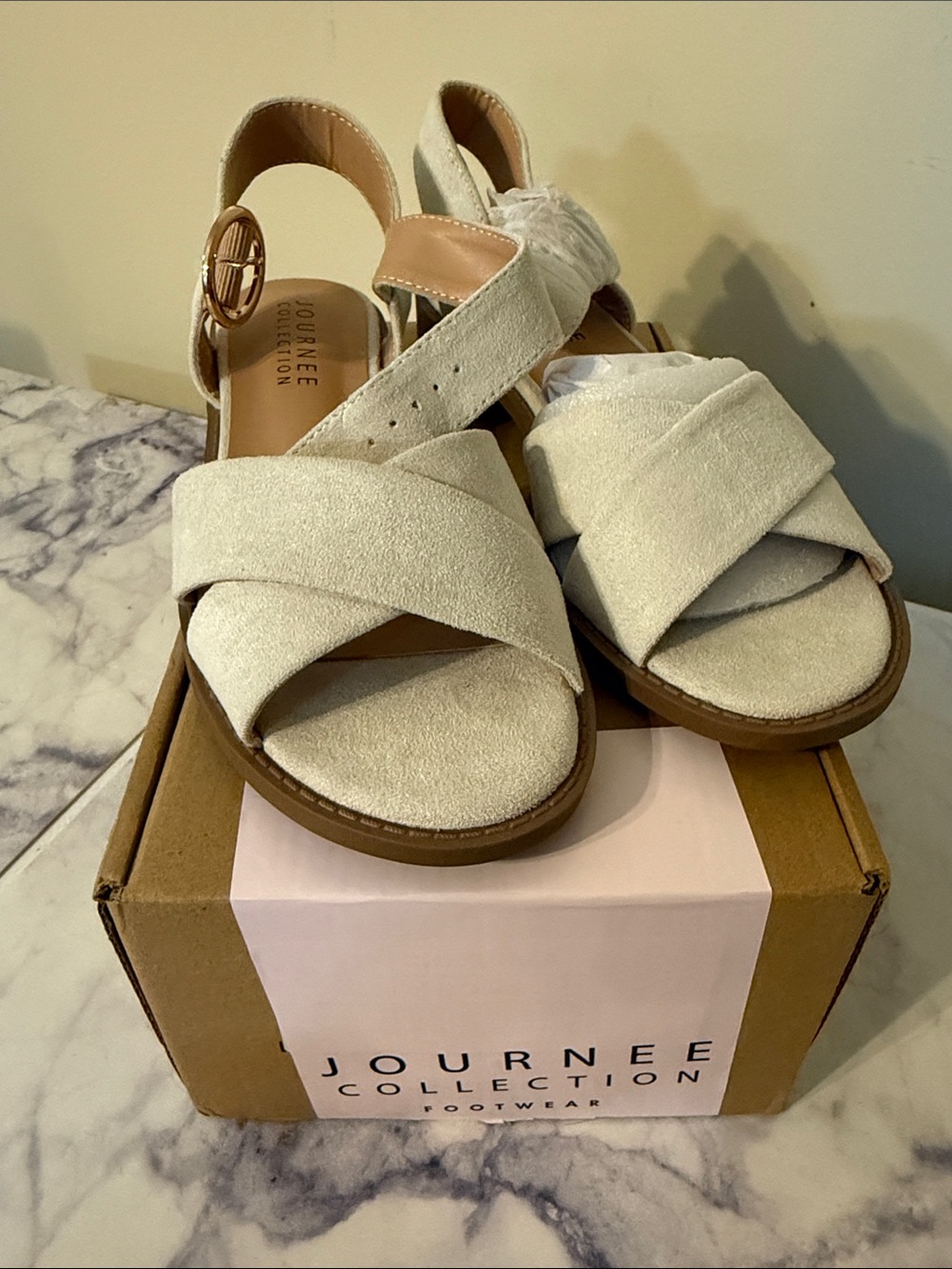 Journee Collection Women's Cream Crisscross Slingback Sandals